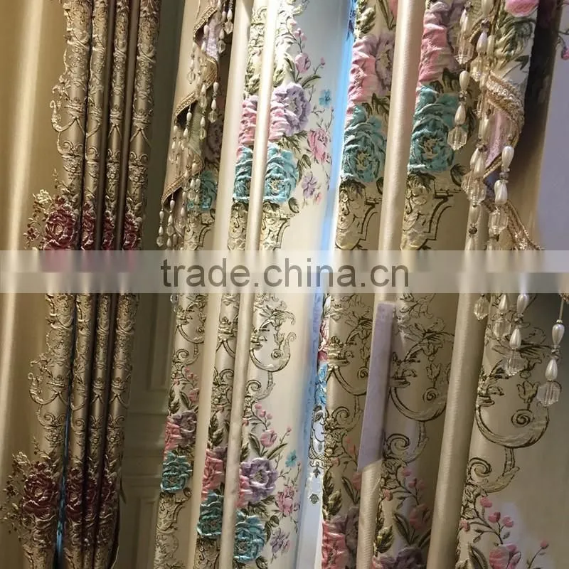 M-865 Luxury European style living room bedroom beige curtains shade American luxury jacquard curtains