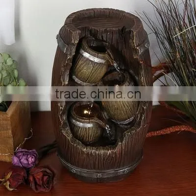 Three-Tier Cascading Barrels Tabletop Water Fountain with LED Lights