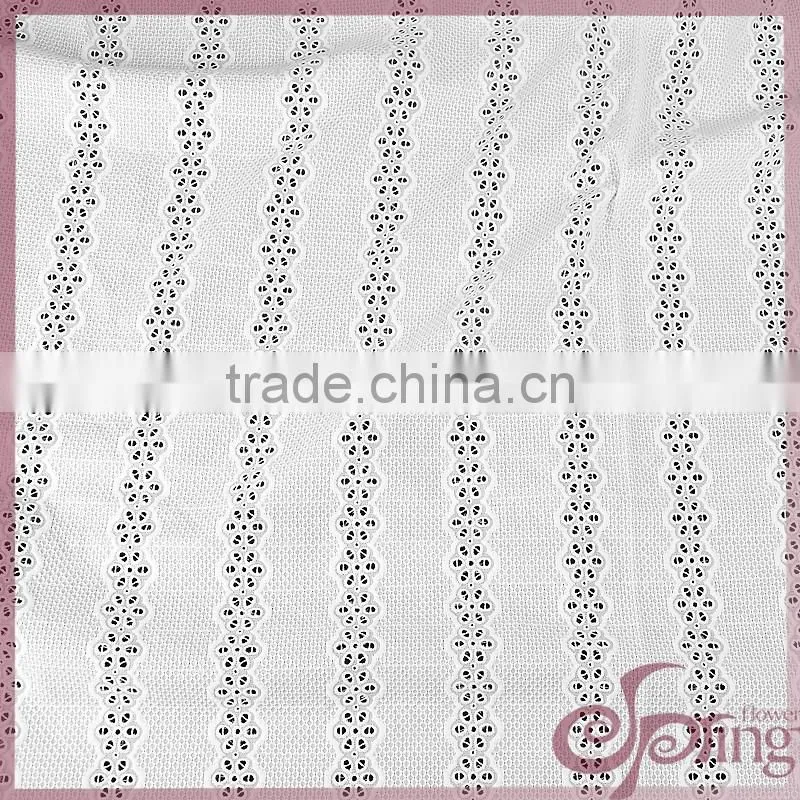 White lovely floral stripe design cut work cotton lace embroidery fabric