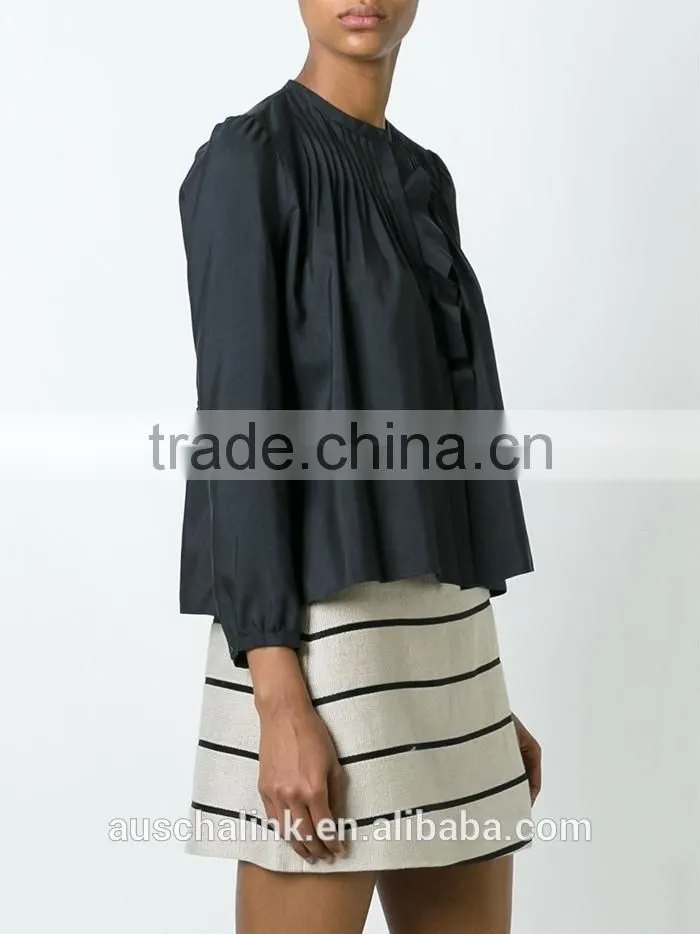 hot sale nice design women executive pleated silk shirts 2016