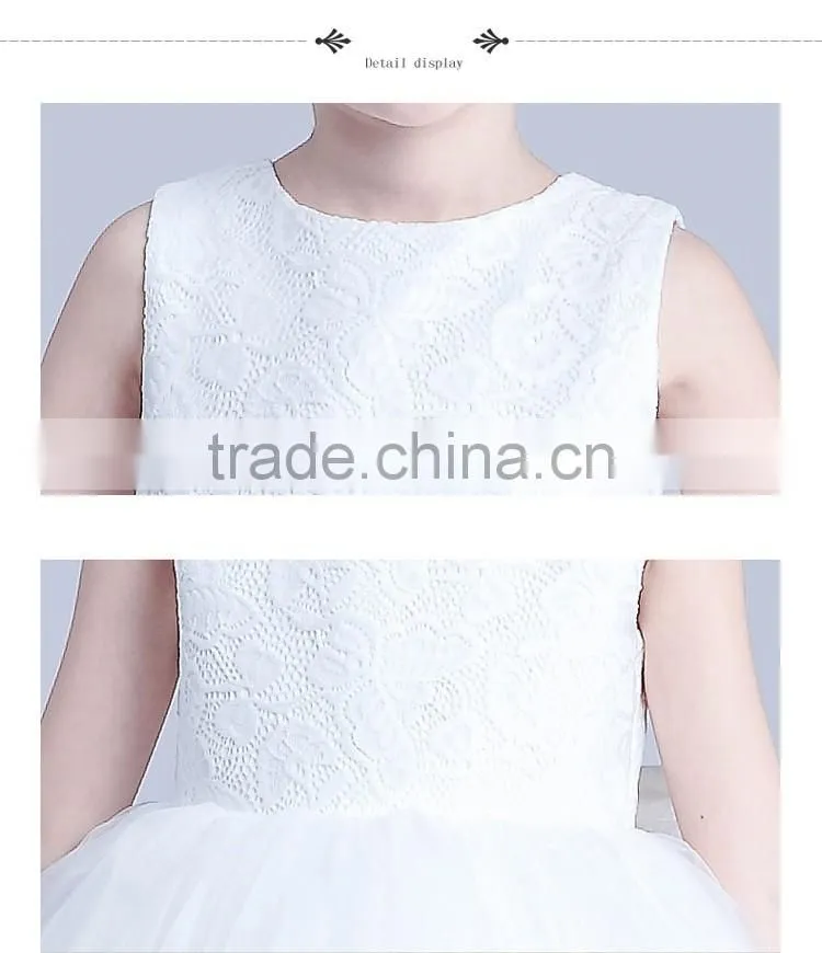 sleeveless flowers girl wedding elegant satin o-neck kids dress waist bow flower dresses
