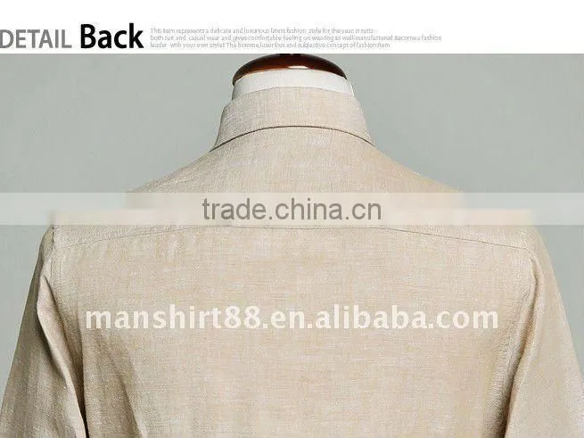 mens linen slim fit beige long sleeve dress shirt