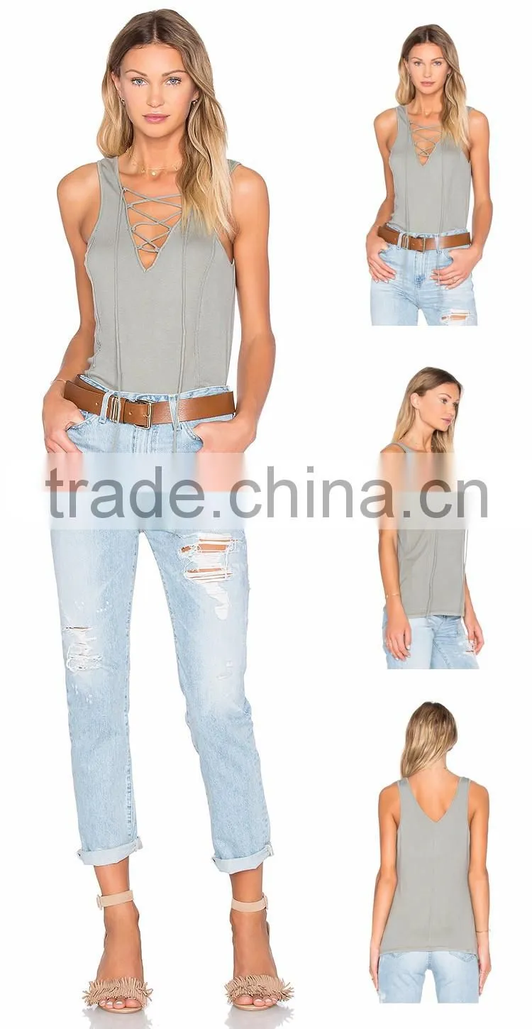 One Piece Lace Up Cotton Lycra Short Camisole