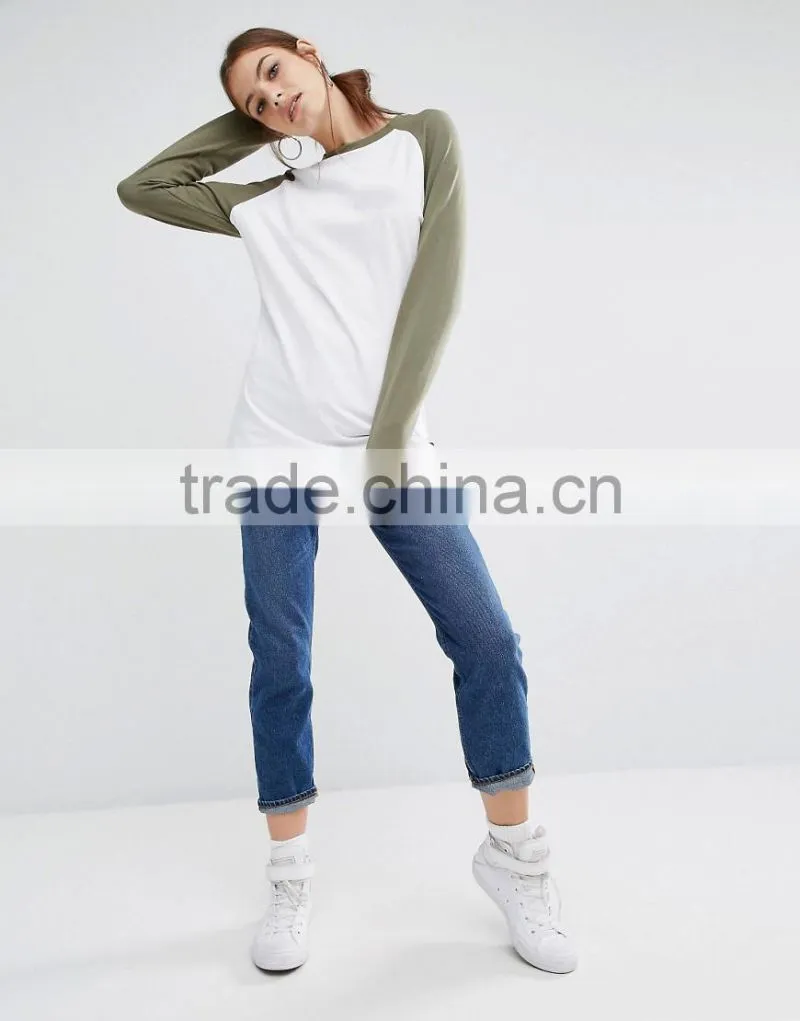 2017 China Clothing Manufacturer Latest Design Fashion High Quality Stylish 180g 100% Cotton O-Neck Raglan Sleeve Women T Shirt