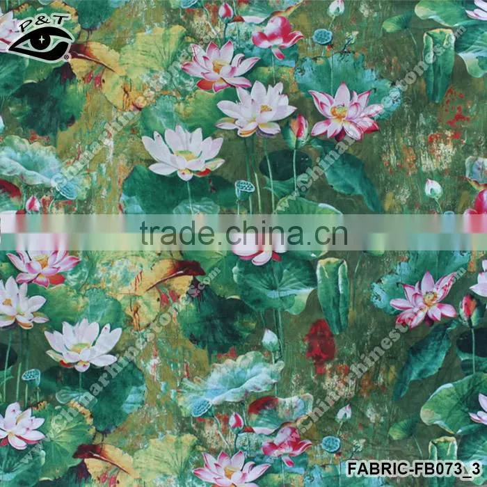 Chinese Style Fabric Lotus Printed Cotton Linen Fabric Fo Cloth Househoud