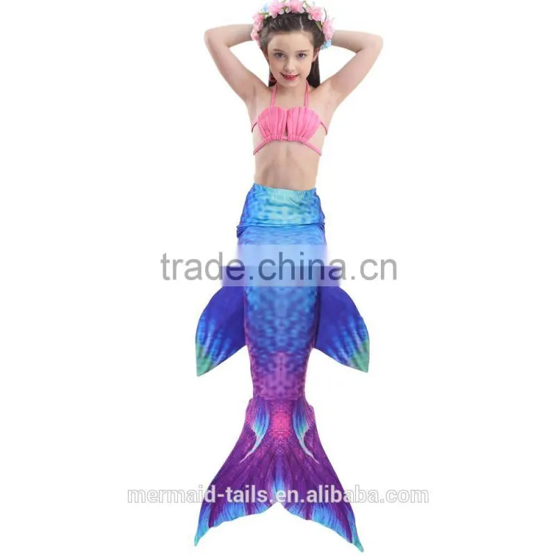 3pcs New Fairy Tale Kids Girl Mermaid Tail Swimmable Bikini Set Swimwear Costume