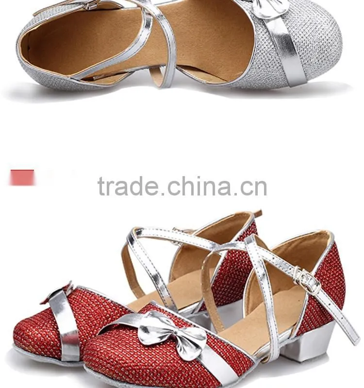 Girls Kid Buckle Strap Ballroom Modern Latin Dance Shoes Child Bowknot Colorful Closed Toe Low Heel Shoes