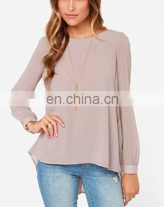 CHEFON Casual chic look dip hem women plus size blouse chiffon long sleeve