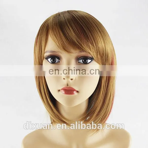 Women High Temperature Silk Round Scalp Oblique Bangs Short Hair Slightly Curled Wig