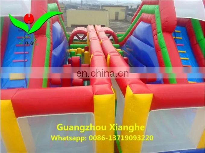 Stock and promotion inflatable obstacle challeage bouncy castles inflatable 14X10X5m