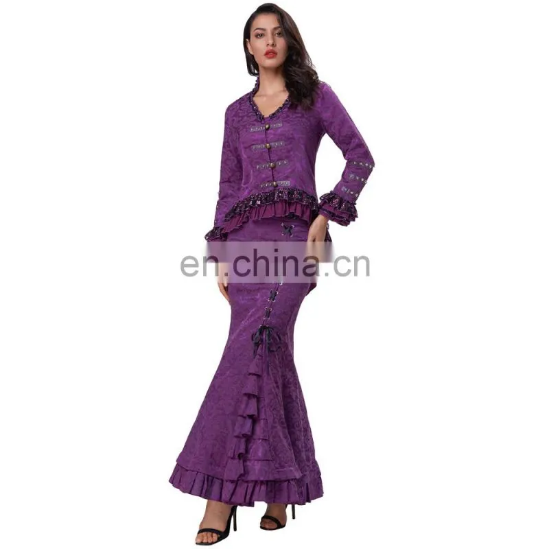 Belle Poque Women's Gothic Victorian Corset Style Lace Embellished V-Neck Jacquard Purple Coat Retro Vintage Tops BP000223-3