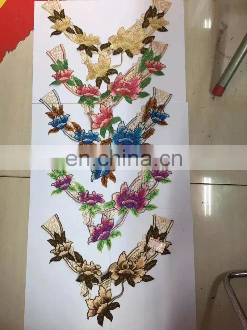 wholesale collars in stock embroidery designs flower neck lace polyester neck design in pair collar lace