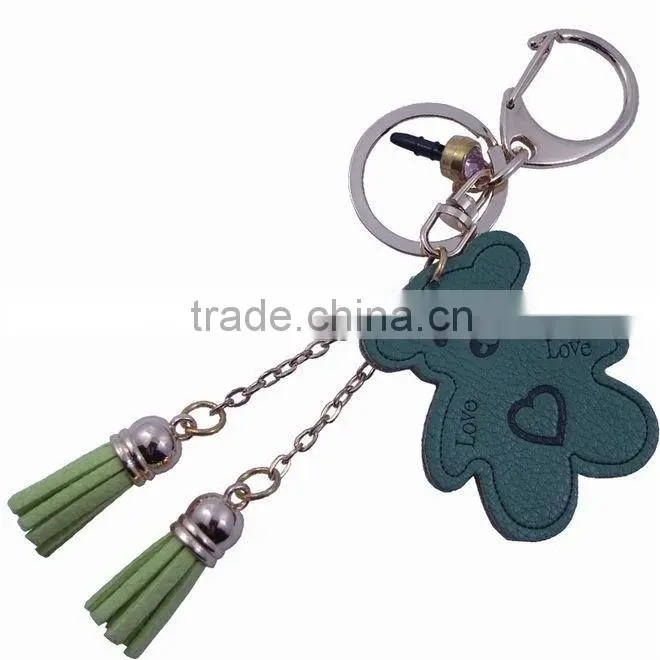 Leather fringed keychain with hook for bag
