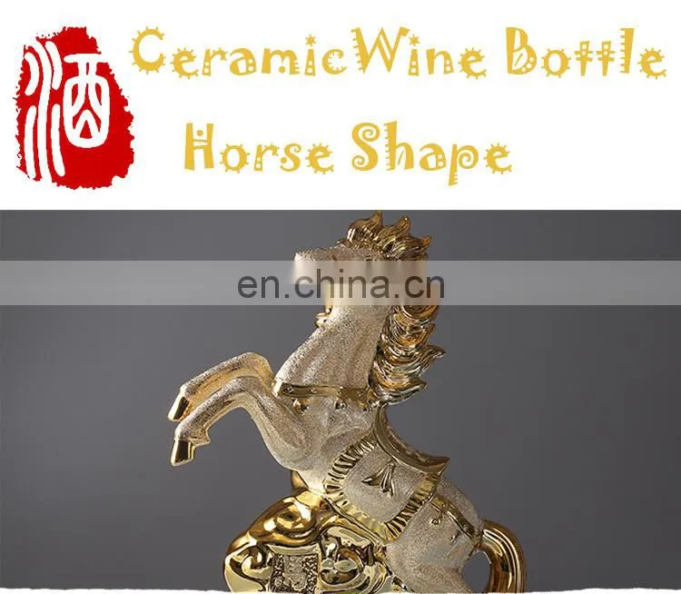 Design Custom Made 2500ml Ceramic Horse Shape Wine Bottle for Liquor/Whisky/Brandy