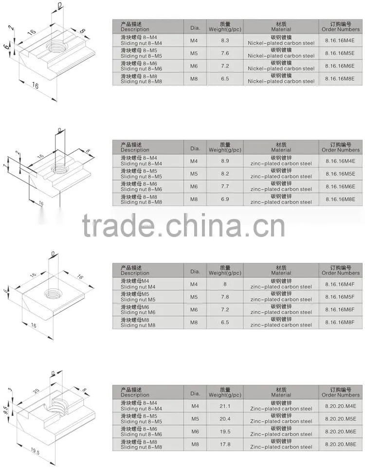 T Sliding Nut M4 for 3030 Series 8 Slot Aluminium Profile systerm