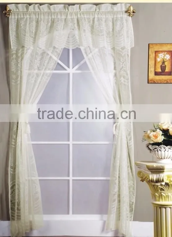 Lace German Curtains With Rope Tassel Tiebacks And Valance
