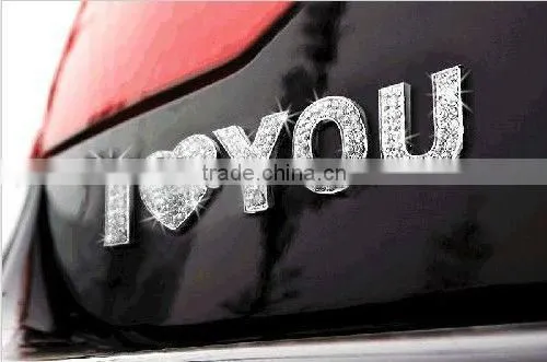 2013 new design self-adhesive I LOVE YOU car bling sticker, crystal car sticker, bling cars, car decaoration decal