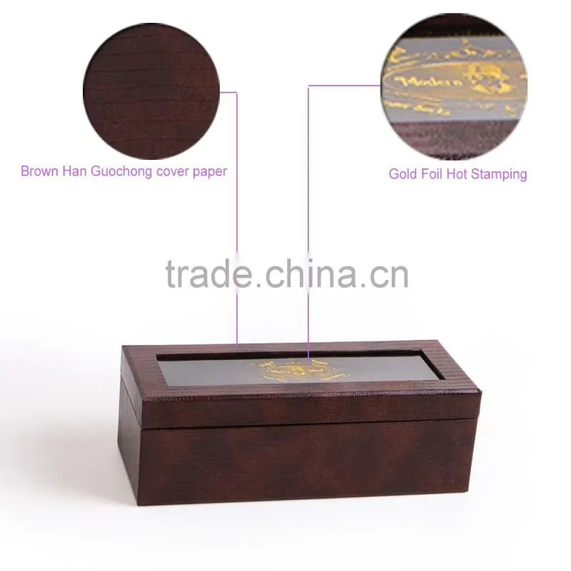 Luxury handmade custom leather paper printed gold hot stamp logo gift box packaging with clear lid