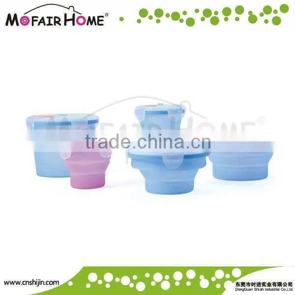 Round foldable silicone lunch boxes with lockable lids