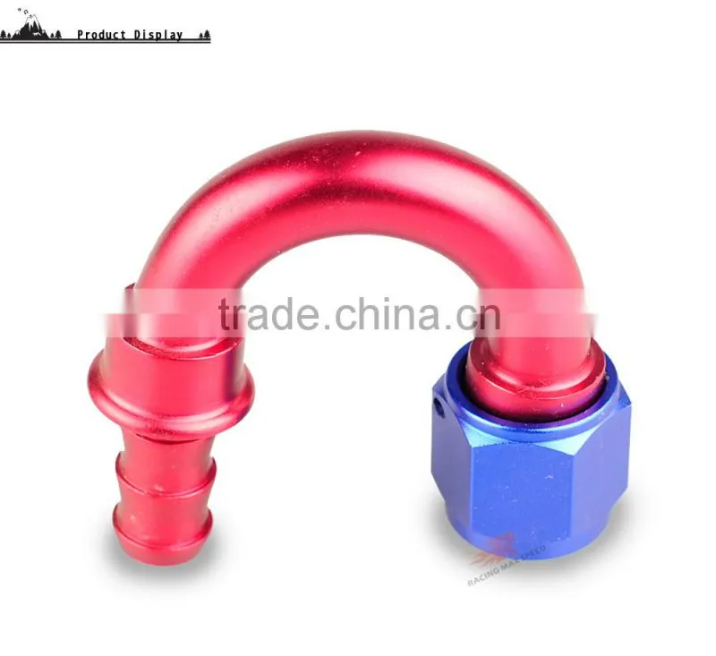Interchangeable Iso9000 Wholesale Aluminum Oil Cooler Hose Fitting 180 Degree Push On End blue and red 10-180-04