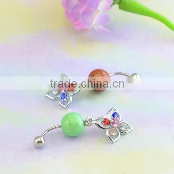 New season stainless steel hypoallergenic hanging artificial ball navel belly button ring