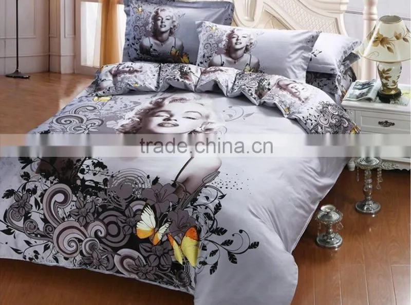 2016 fashion reactive printed flower 100% natural cotton 3d bed cover set