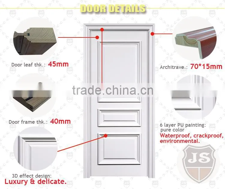 new fashion designs 3 panels french doors white painting interior wood bedroom door