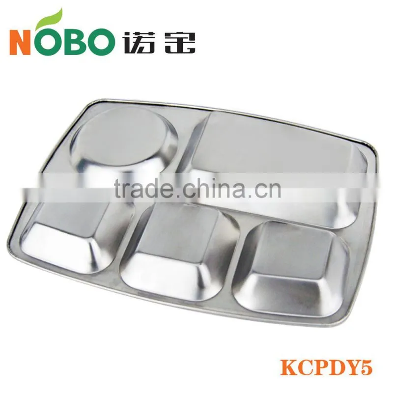 Stainless Steel Square Fast Food Tray with 5 Compartments