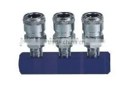 3 way Manifold with Nitto air release quick coupler, two touch mini coupling