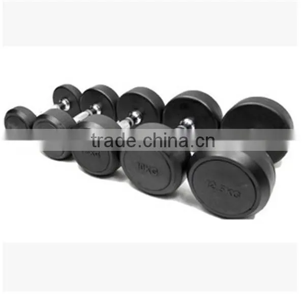 2016 hot sale Deluxe whole shaping 30kg PU Round head dumbbell with Stainless steel plating knurled handle