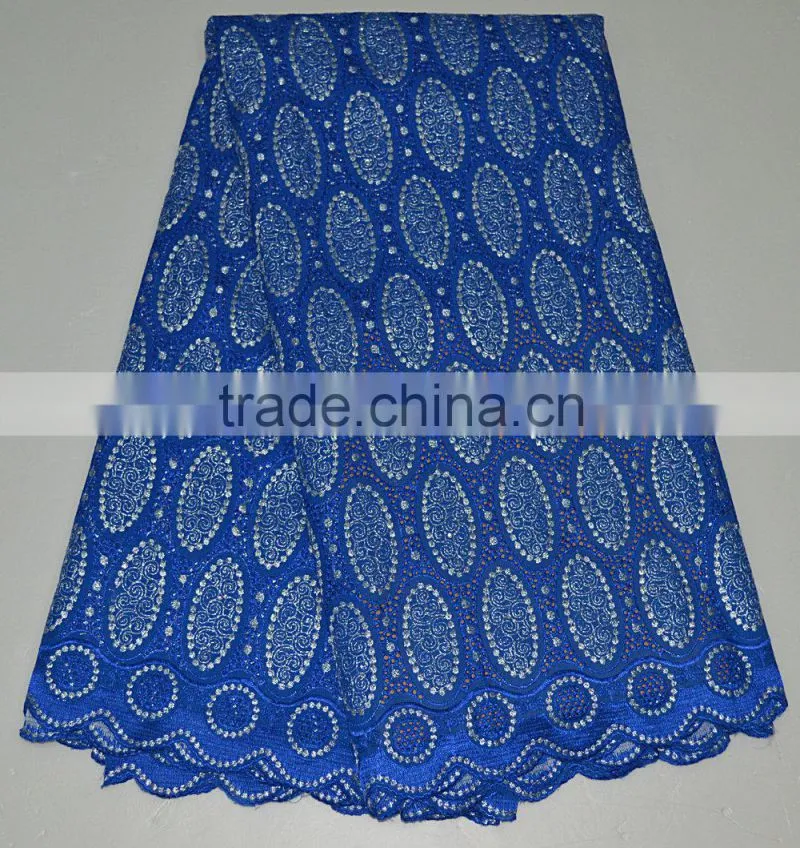 Cheap Swiss voile lace fabric in golden materials with sequins