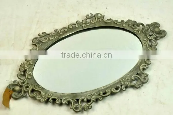 Distressed handmade oval metal antique wall mirror