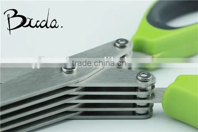 5 blade stainless steel multifunction herb scissor/paper scissors with brush BD-S1623