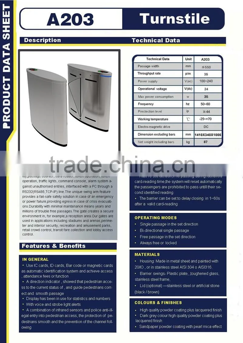 RHT automatic vertical flap barrier turnstile gate access control