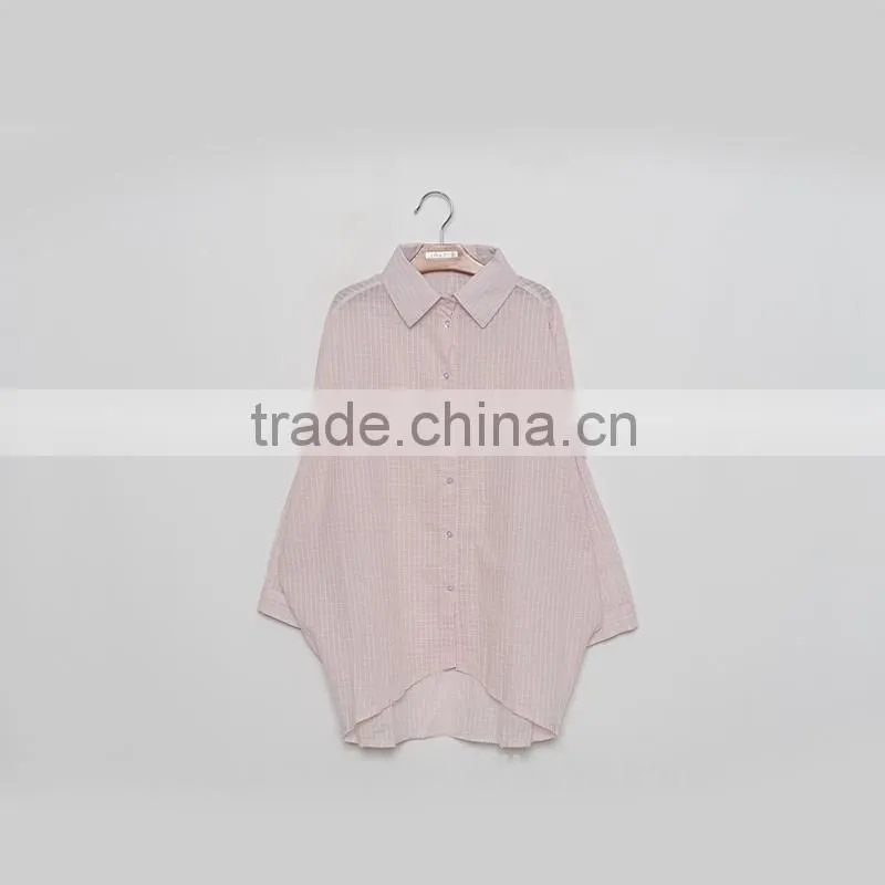 Women's fashion sky blue color plaid shirt lady blouse