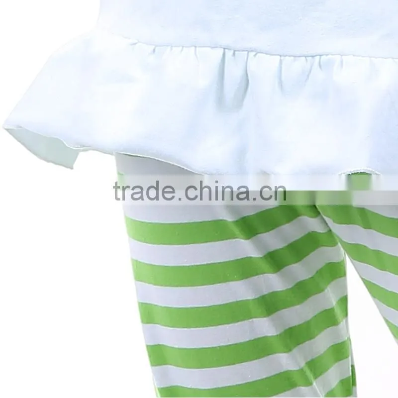 Persnickety remake children boutique clothing set kid green stripe ruffle pants outfits for girls Clothing Sets
