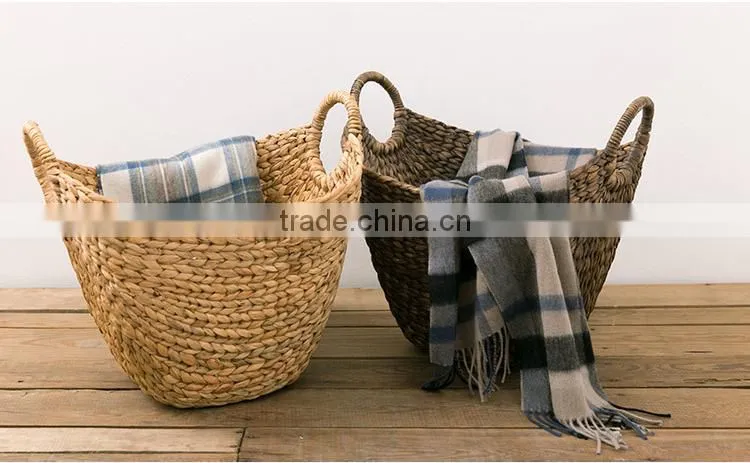 Natural water hyacinth woven storage basket with handles