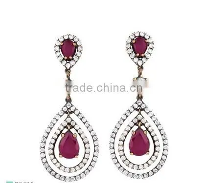 2013 Modern Design Earring Zirconia Silver with Smooth Turquoise Stone
