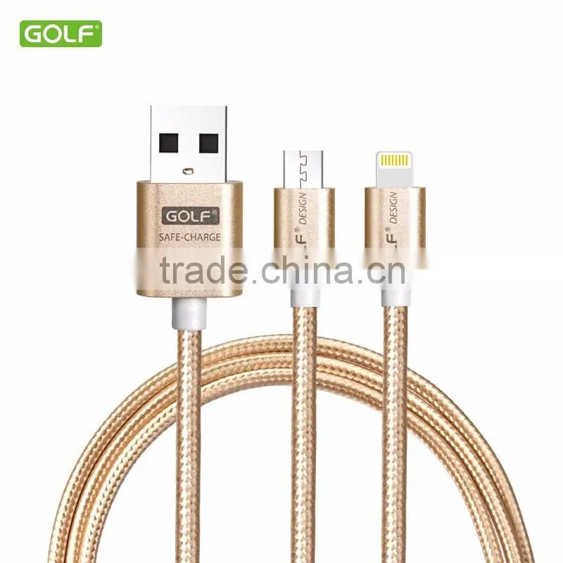 golf usb multi charger data cable metal braided 2 in 1 usb cable for smartphones