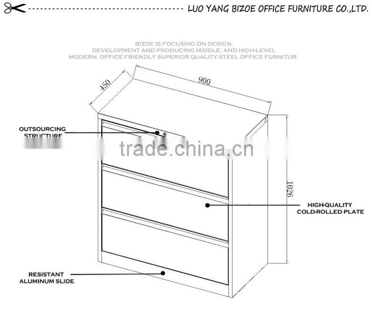 anti-tip hight density cabinet/lateral filing 3 drawers
