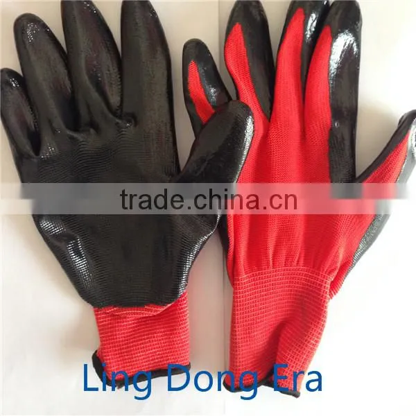 10 gauges nylon knitted working glove with black nitrile coated