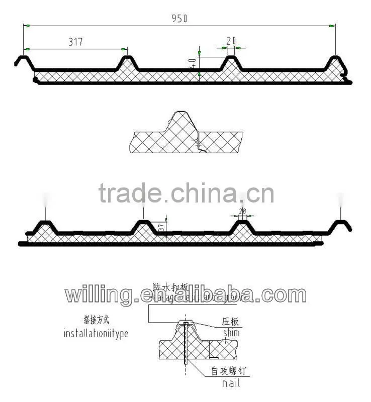 950 or 970 EPS Sandwich roof panel