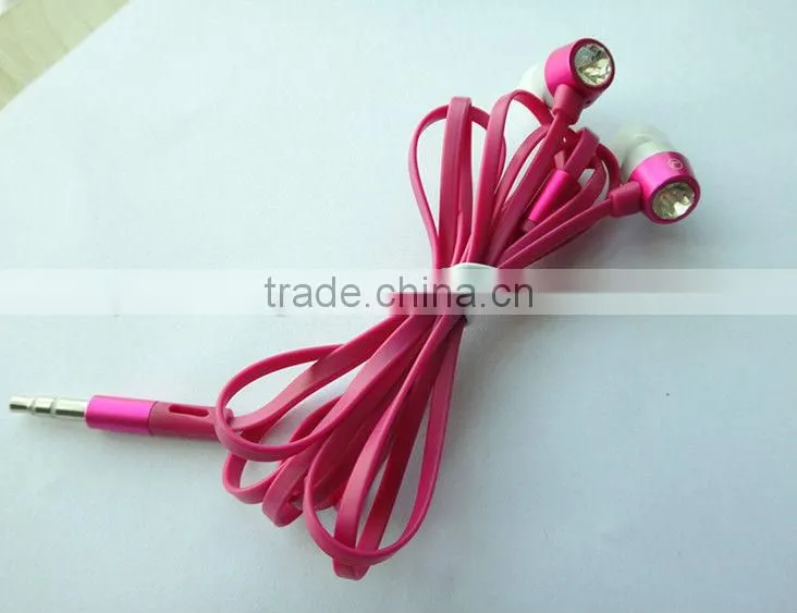 High quality diamond earphone new crystal earphone flat cable design earphone