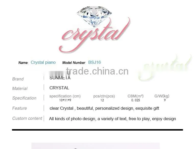 Hot Sale Gifts Favor Home Wedding Decoration BSJ-16 Crystal Piano
