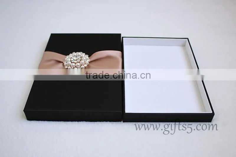 Elegant Black Wedding Invitation Boxes with brooch