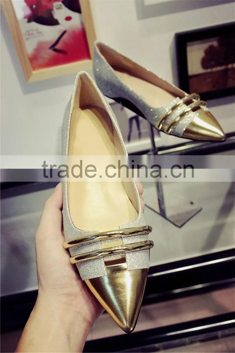 2016 Fashion metal pointed toe style women ballerina shoes flat shoes CP6917
