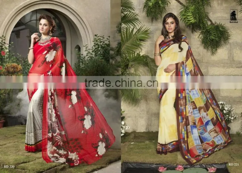 Zari Blouse and Orange color Womaniya Designer Sarees Collections
