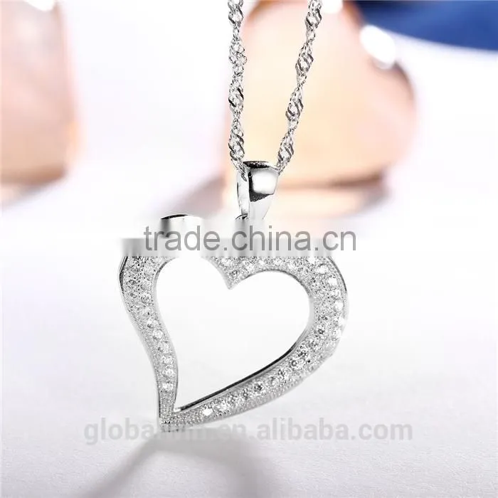 Custom Fashion Vietnam Silver Jewelry Diamond Heart Pendant Necklace