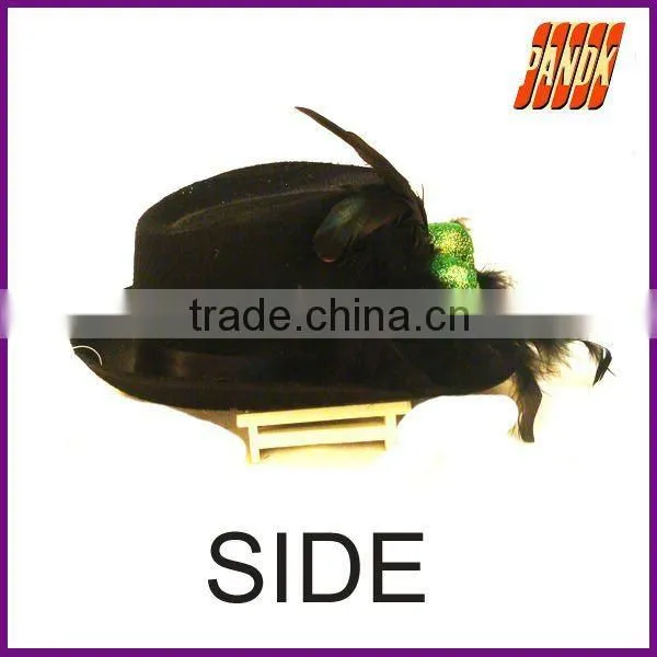 Fashion felt-cloth Black top hat with glittered green skull and lace