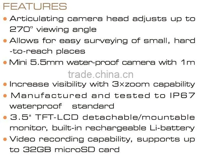 Handheld 720 Degree Waterproof Articulated Video Borescope Inspection Camera, 3.5 TFT LCD Video Endoscope Camera Video Recording